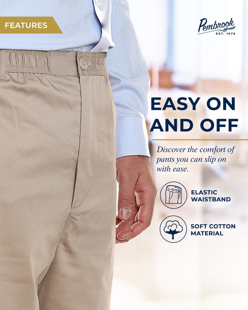 Pembrook Men's Adaptive Pants for Seniors - Elastic Waist with Zipper and Button | Senior Tan Pants - Image 2